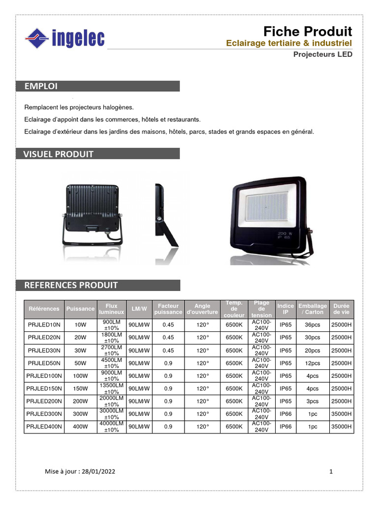 Fiche Technique Projecteurs LED Ingelec | PDF | Maison et jardin ...