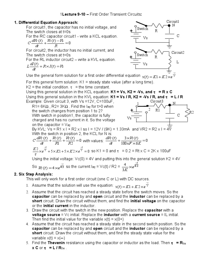 First Order Transient Circuit Analysis | PDF | Electrical Network ...
