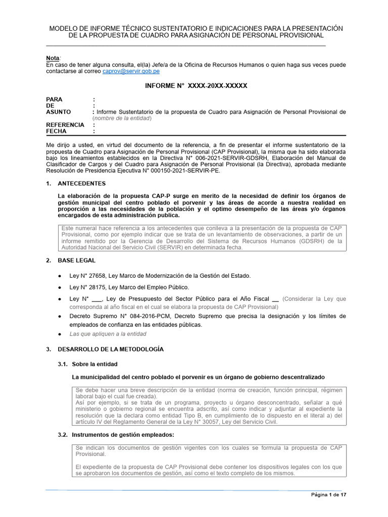 Informe Sustentatorio de CAP Provisional Modelo Referencial en