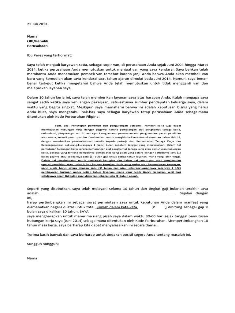 Contoh surat permintaan uang pisah pdf