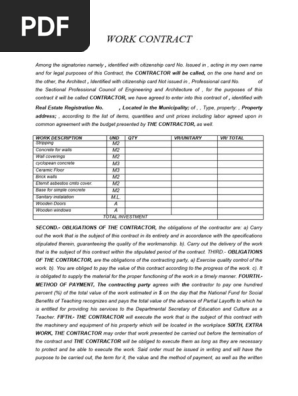 Work Contract Format to Request Partial Unemployment