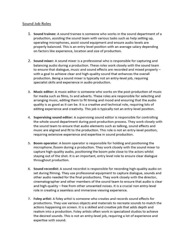 Sound Job Roles PDF