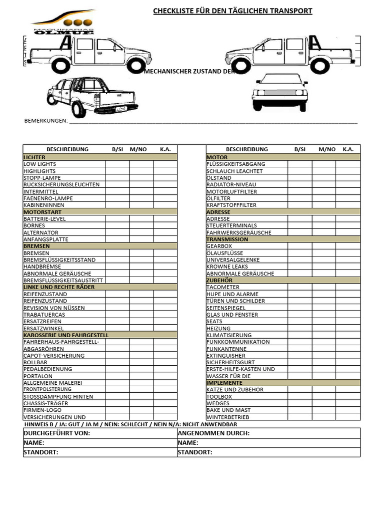 Checkliste Van PDF | PDF