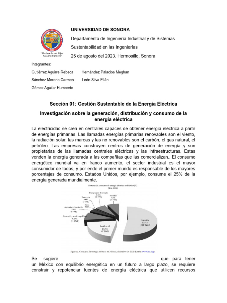 Reporte 1 Gestion Sustentable Del Agua y Energia Electrica | PDF ...
