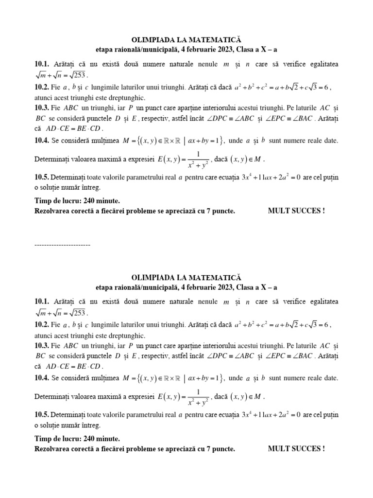 Or Matem 10 Subiecte Rom 2023 | PDF