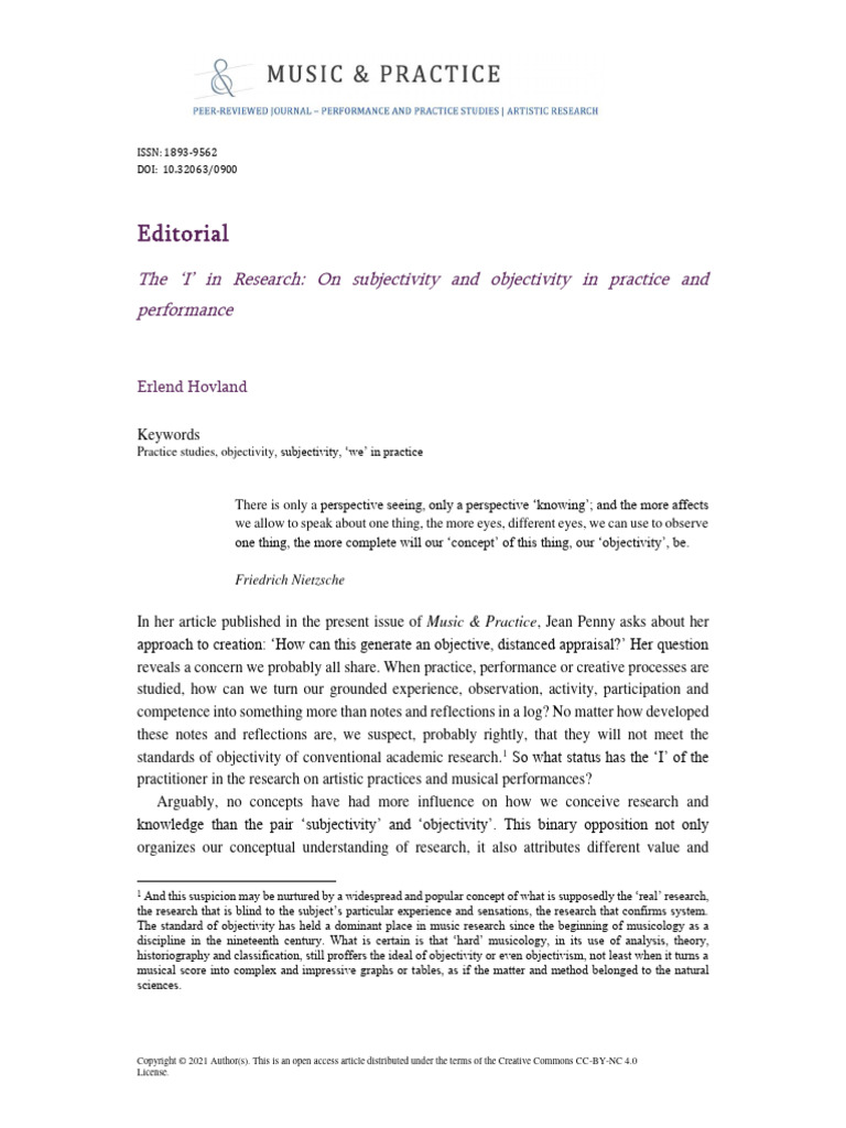 The I' in Research-On Subjectivity and Objectivity in Practice and ...