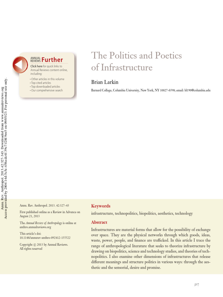 Larkin brian the politics and poetics of infrastructure annual