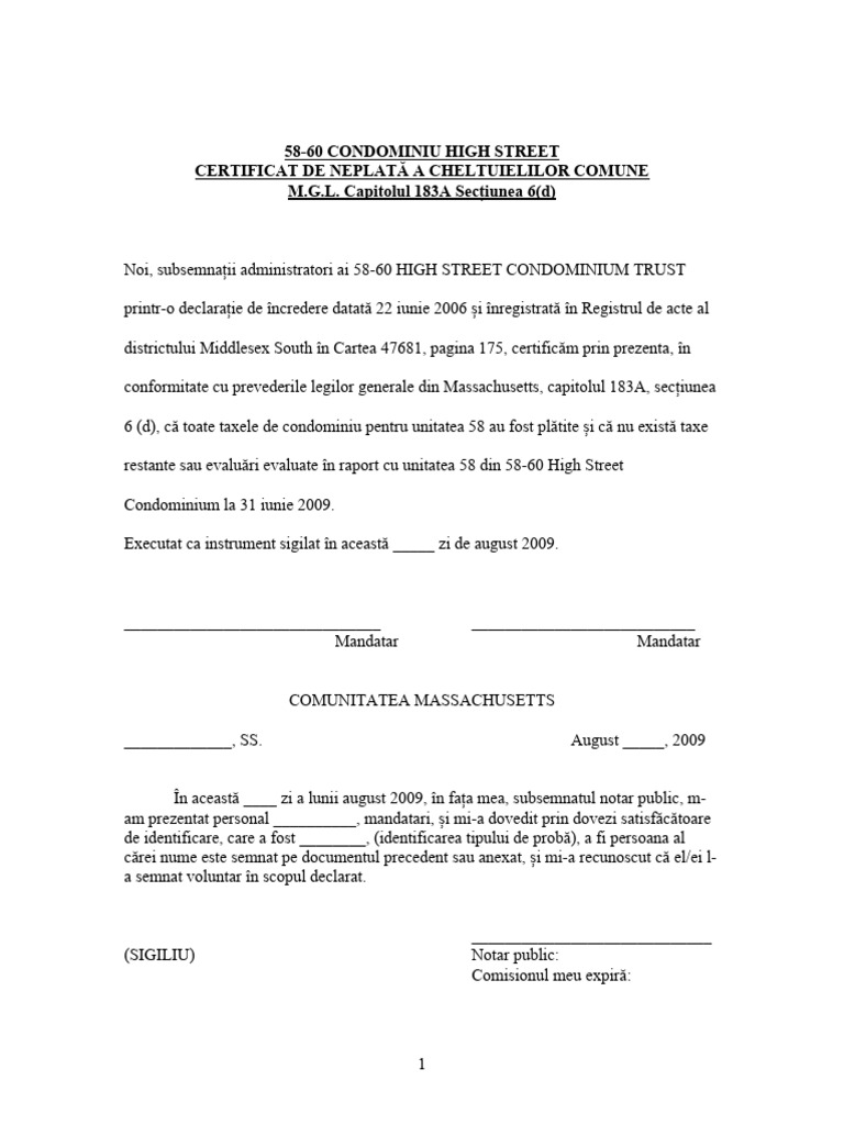 Eșantion de Certificat Massachusetts 6d PDF