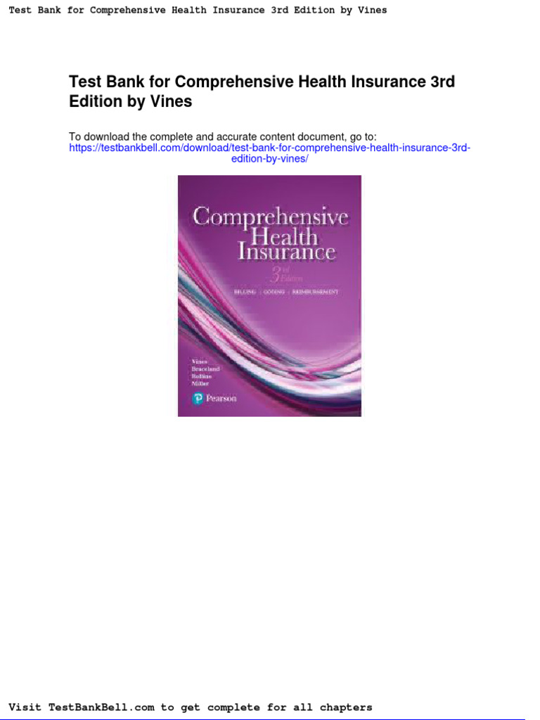 Test Bank For Comprehensive Health Insurance 3rd Edition by Vines PDF