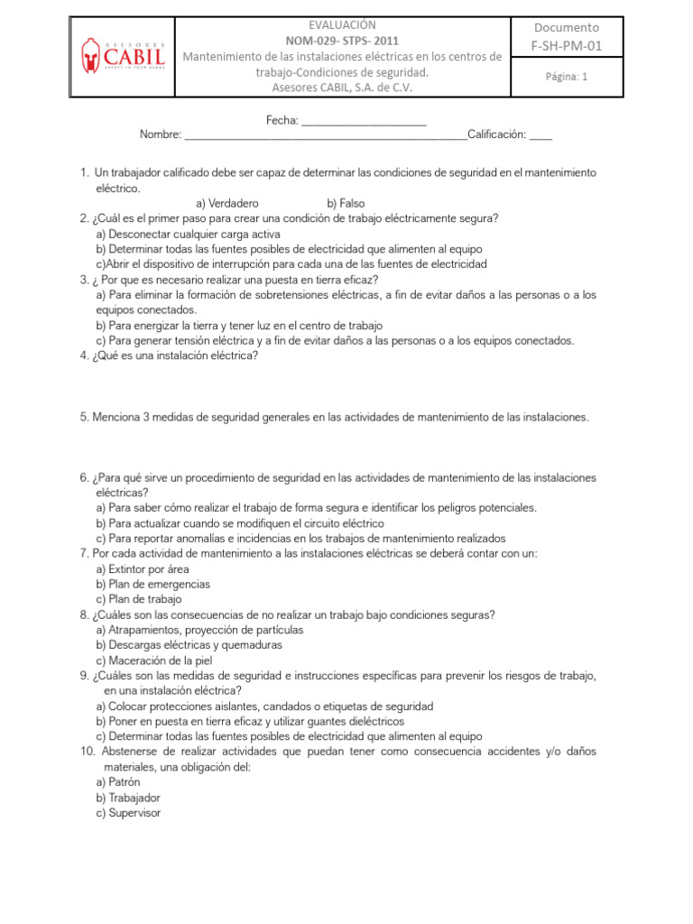 Examen Nom 029 Stps 1999 | PDF | Electricidad | Ciencia de los Materiales