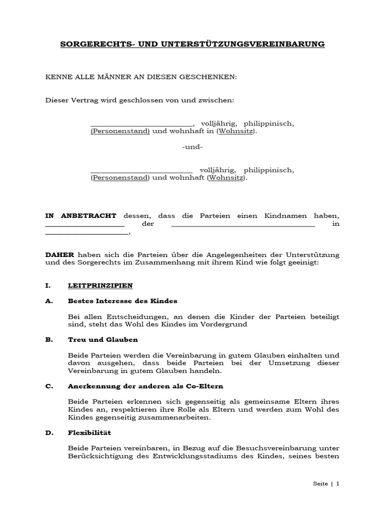 Vereinbarung Über Verwahrung Und Unterstützung PDF