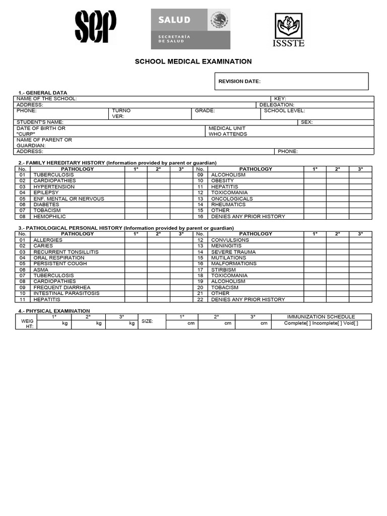 School Medical Exam PDF