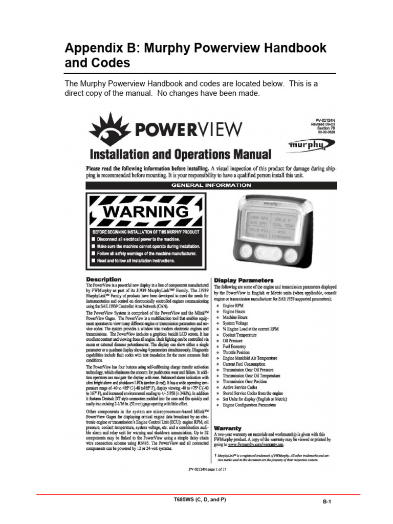 Murphy Powerview T685WS Manual Codes | PDF