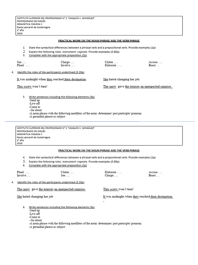 Noun and Verb Phrase Exercises | PDF