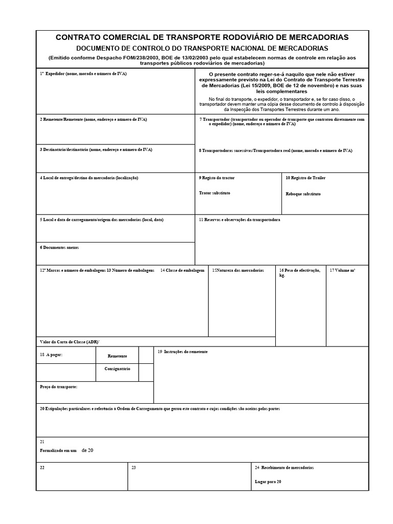Modelo CMR | Download grátis PDF | Imposto sobre Valor Agregado (IVA)