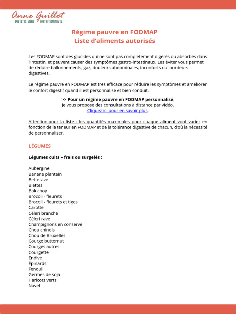 PDF Liste Aliments Autorises Regime Pauvre en Fodmap PDF