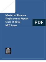 Class of 2010 Master of Finance Employment Report