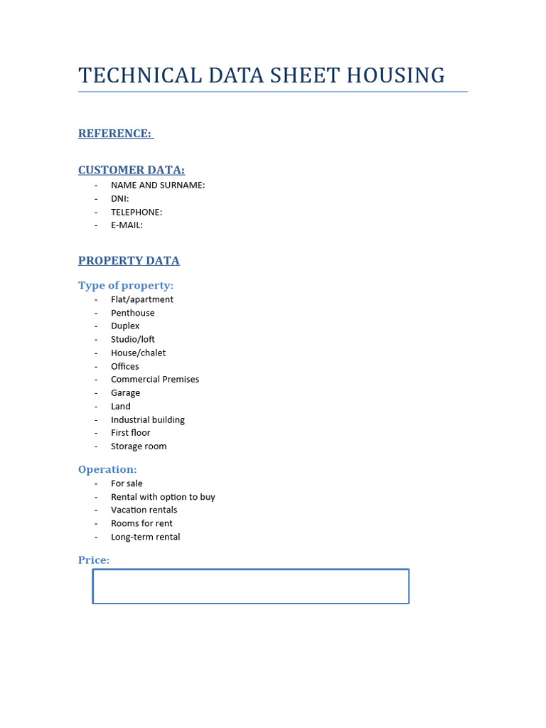 Real Estate Technical Sheet Model PDF Apartment Renting