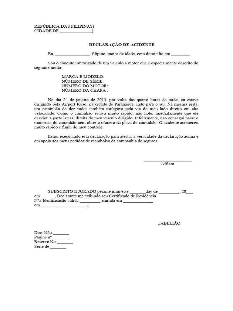 Declaração de Acidente de Trânsito | PDF | Transporte