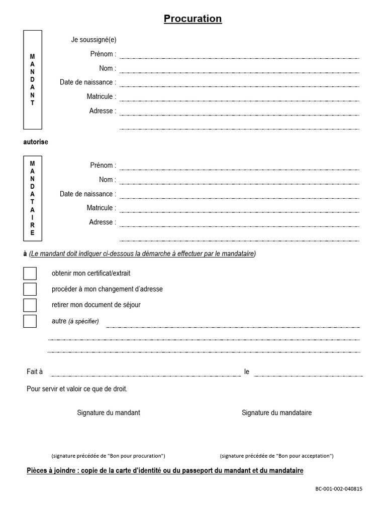 Modèle de procuration simple à imprimer | PDF