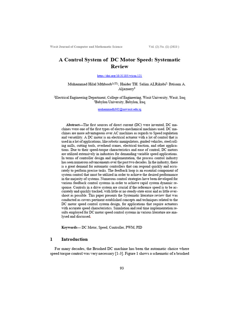 DC Motor Speed Control System Review | PDF | Electric Motor | Control ...