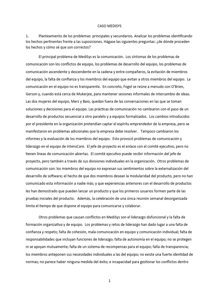 Caso individual medisys pdf liderazgo business
