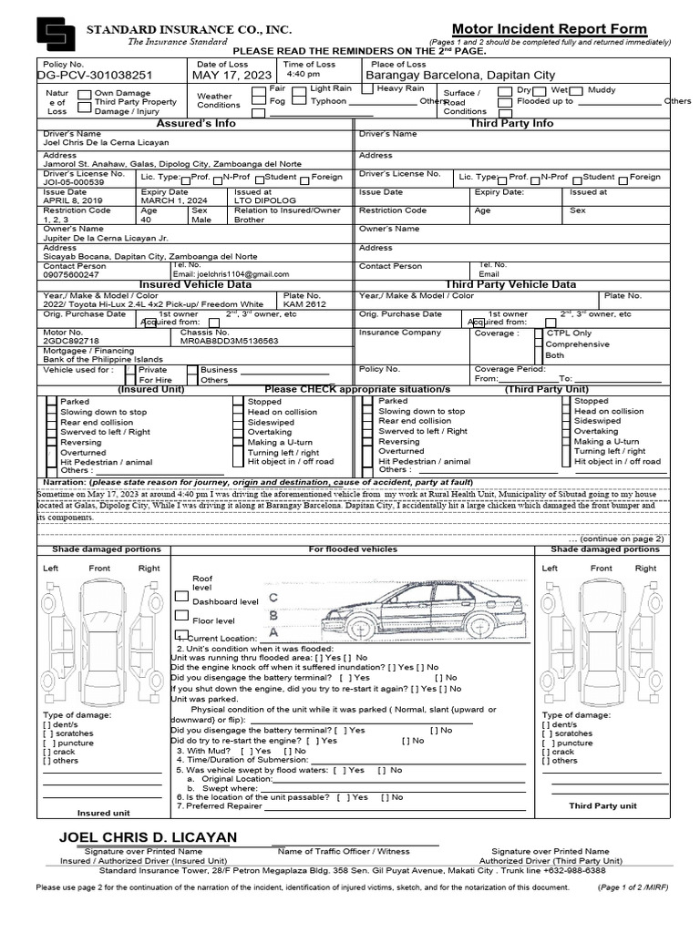 Standard MotorClaimsForm PDF