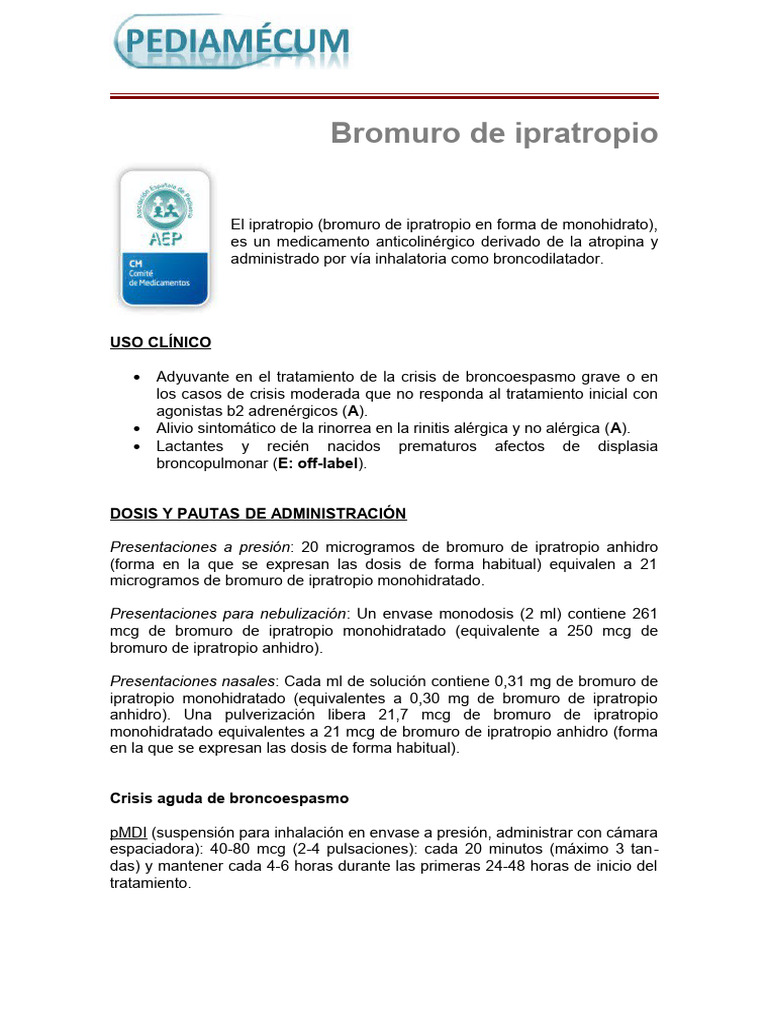 Bromuro de Ipratropio-Pediamecum2015 | PDF | Medicina | Tratamientos ...