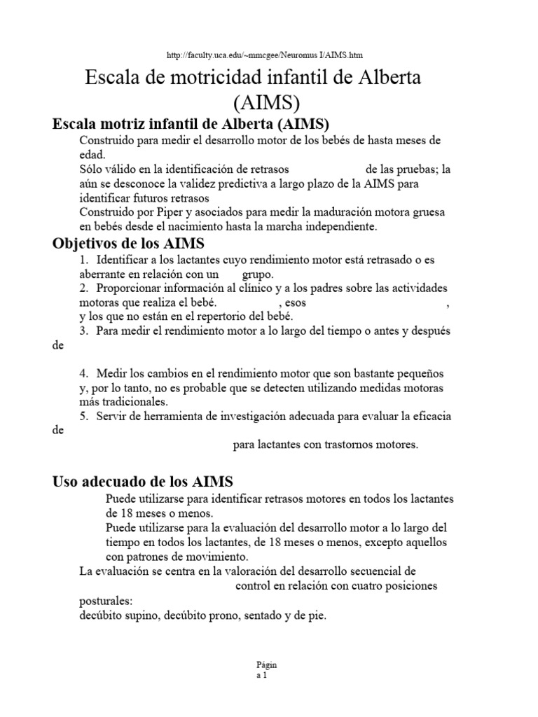 Escala de Motricidad Infantil AIMS | PDF | Crecimiento personal y ...