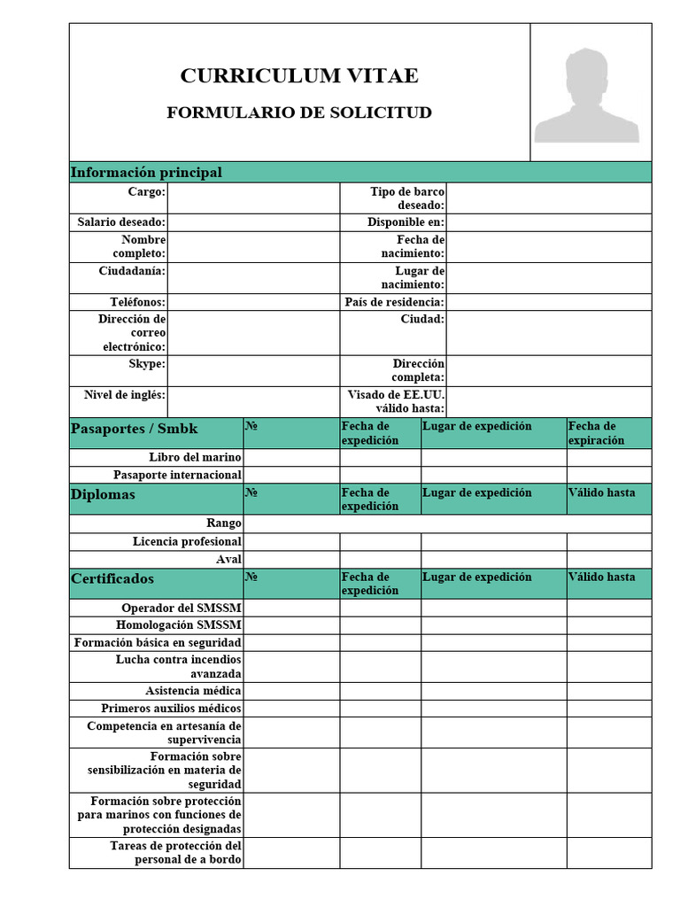 Formulario de Curriculum Vitae Marítimo | PDF