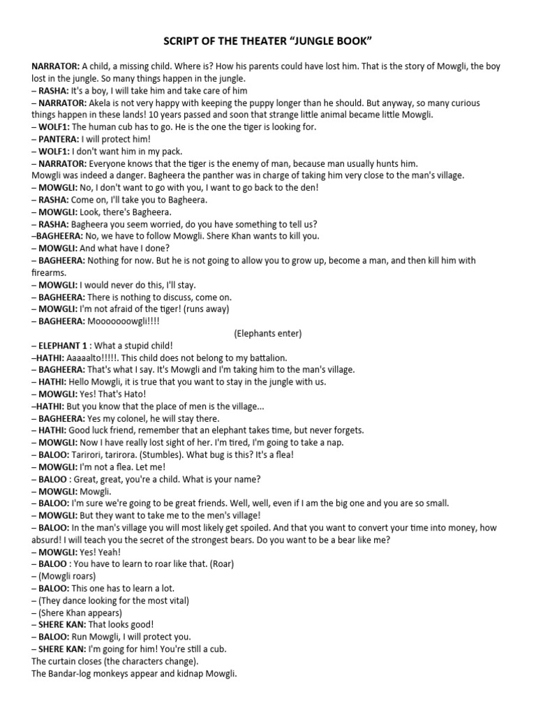 THEATER SCRIPT The Jungle Book PDF Bagheera Baloo