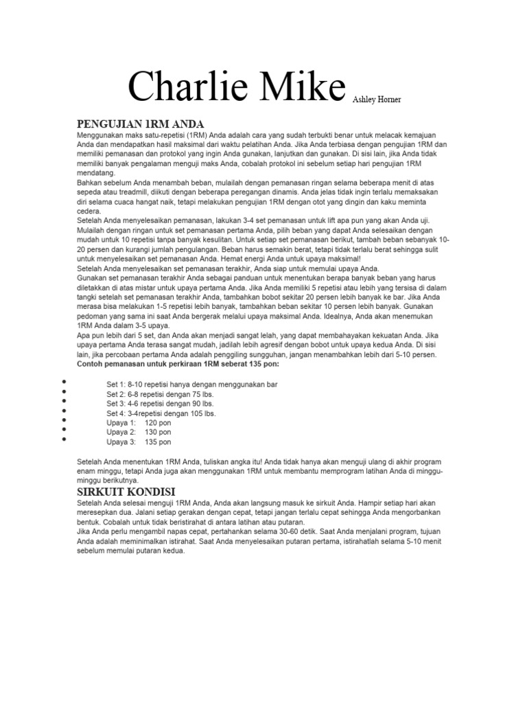 Charlie Mike | PDF | Management Of Obesity | Athletic Sports