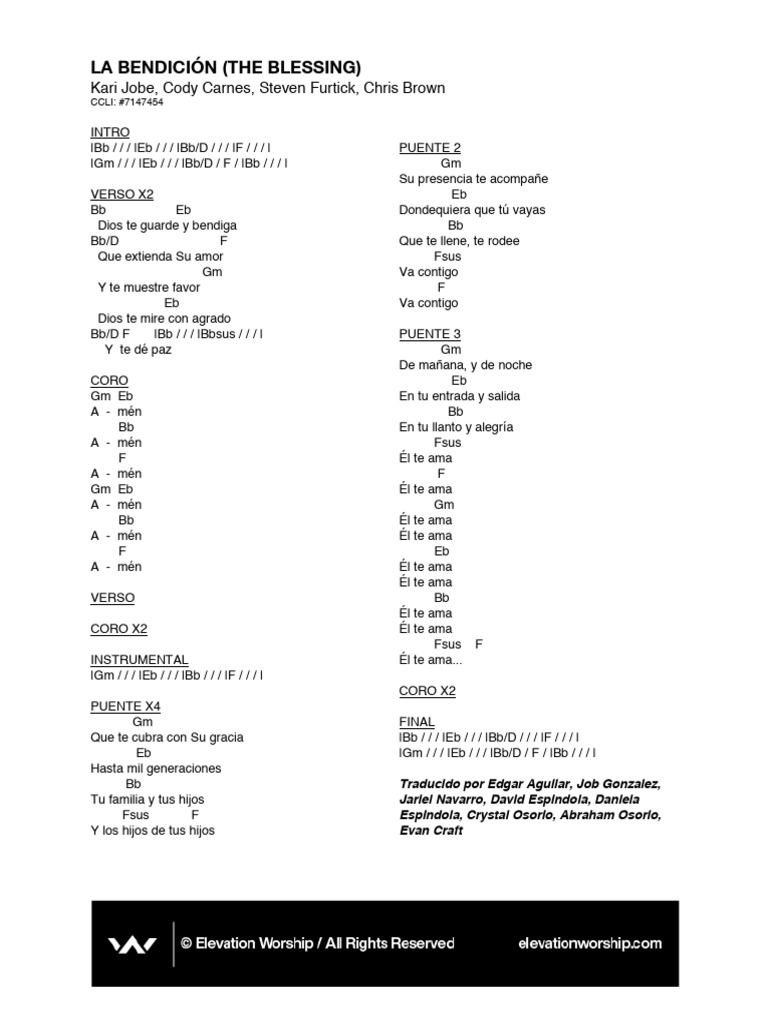 La Bendición: Lyrics and Chords | PDF