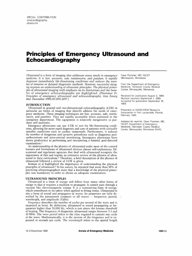 Principles of Emergency Ultrasound and Echocardiography | PDF | Medical ...