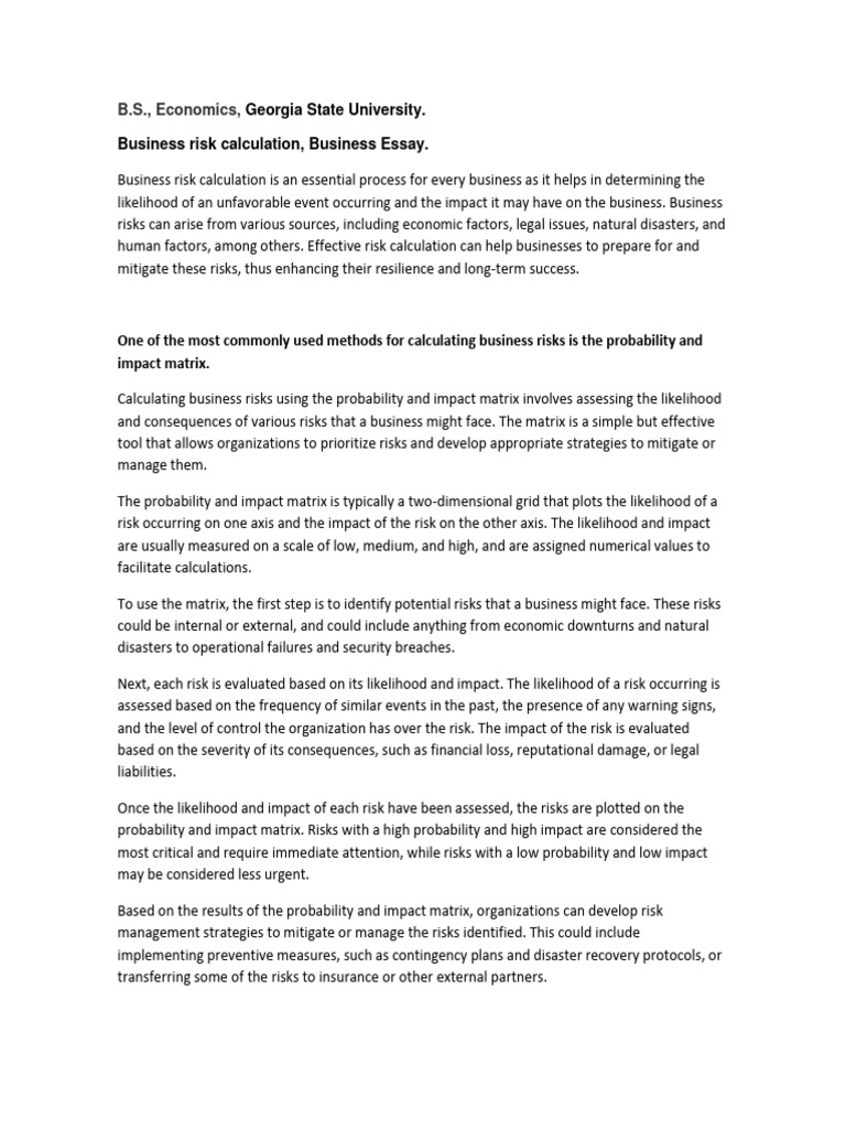 Business Risk Examples Pdf