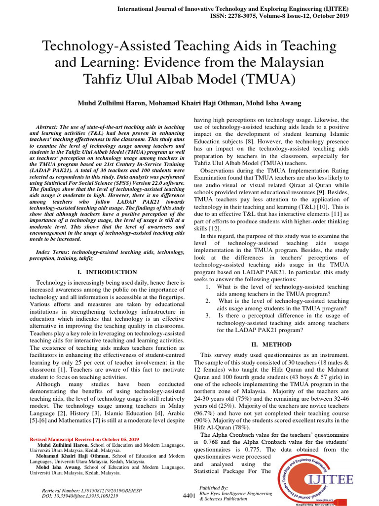 Technology in Tahfiz Education: A Study | PDF | Teachers | Cognition
