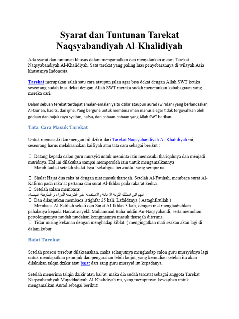 Tarekat Naqsyabandiyah Al Khalidiyah | PDF