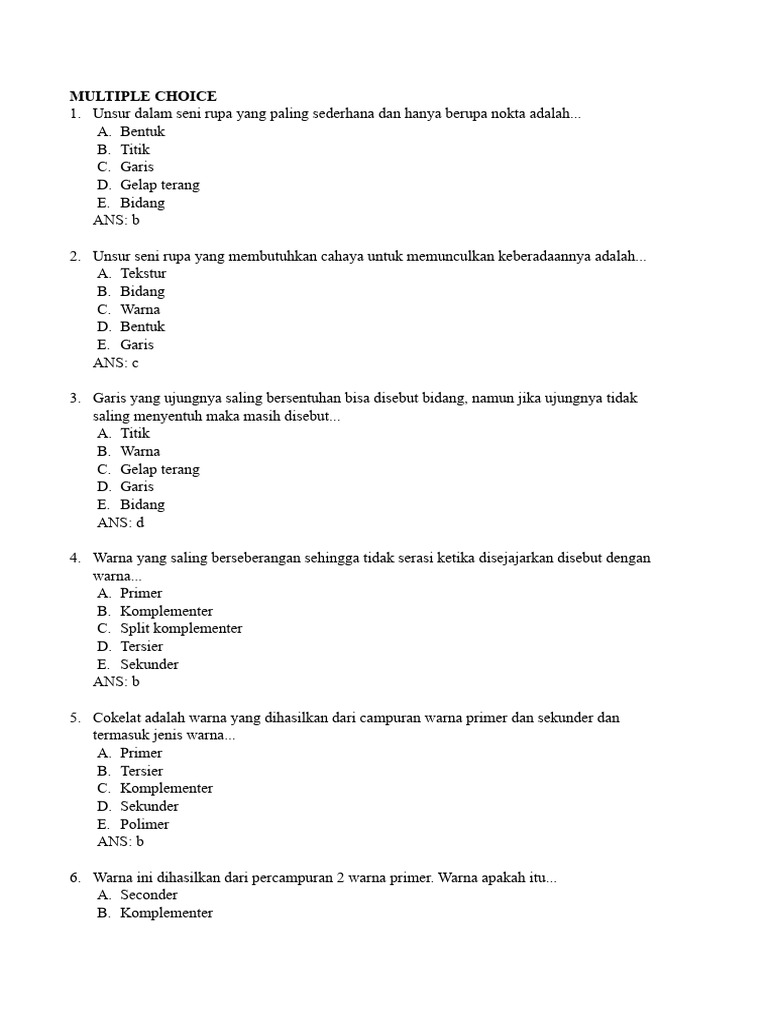 Soal Pas Dasar Dasar Seni Rupa Kelas X Pdf