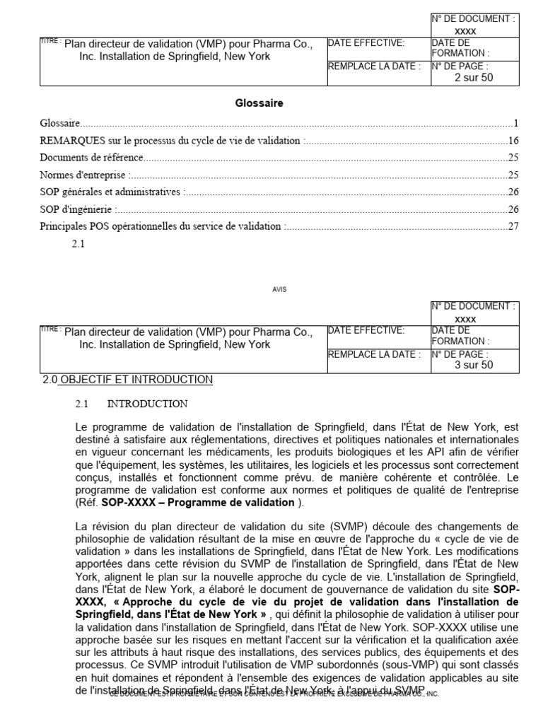 Plan directeur de validation VMP Pharma Co. | PDF | Finance et gestion ...