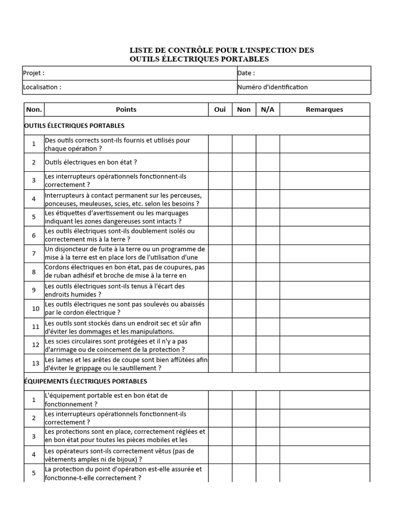 Inspection des Outils Électriques Portables | PDF | Interrupteur ...