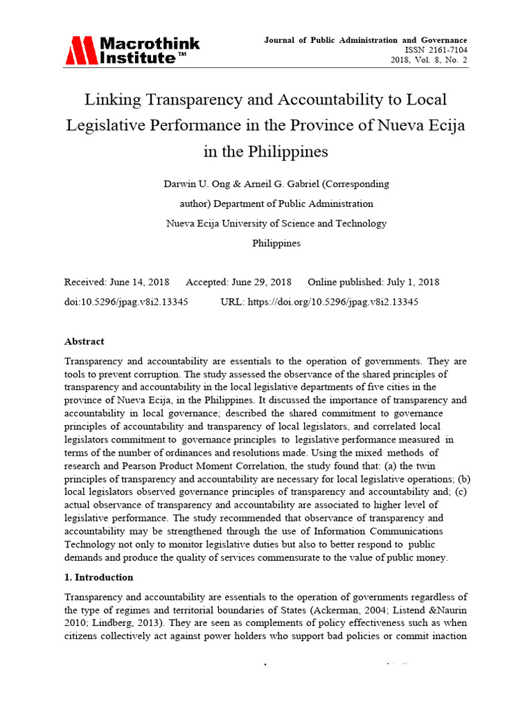 Linking Transparency And Accountability To Local L Pdf Governance