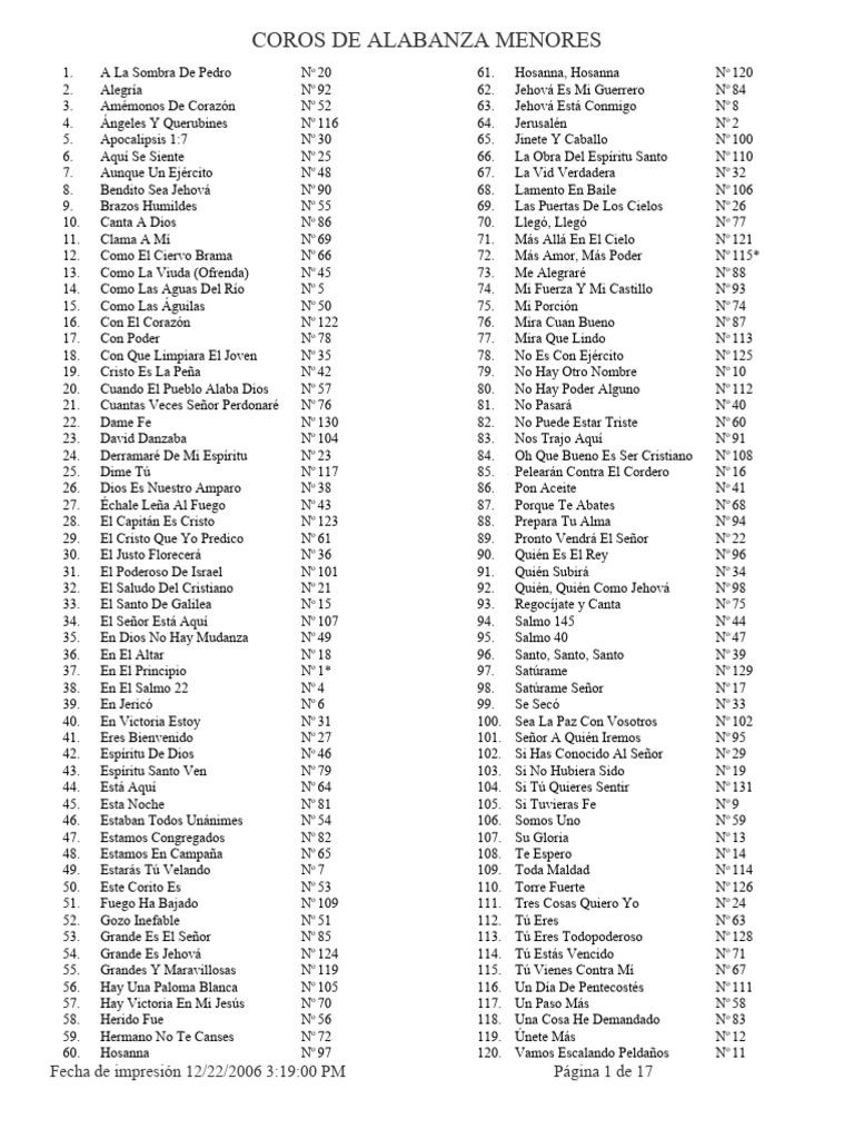 Coros De Alabanza Menores Piano Pdf