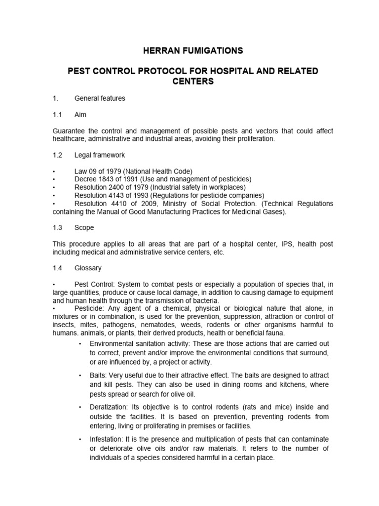 Pest Control Protocol For Hospital and Related Centers | PDF | Pest ...