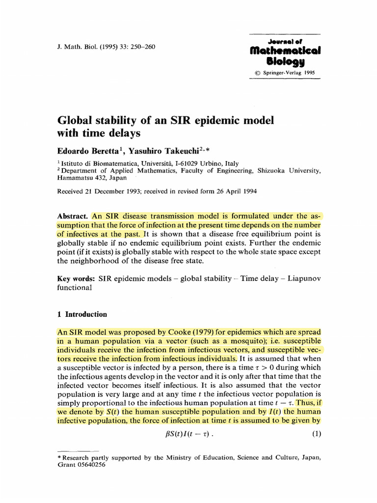 Global Stability of SIR Model with Delays | PDF | Infection | Epidemics