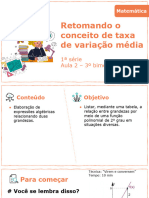 Retomando o Conceito de Taxa de Variação Média: 1 Série Aula 2 - 3º Bimestre