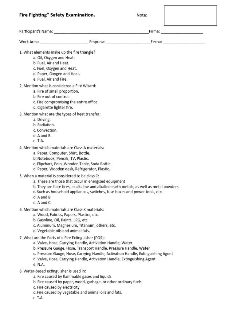 Fire Extinguisher Use Exam PDF Fires Chemistry