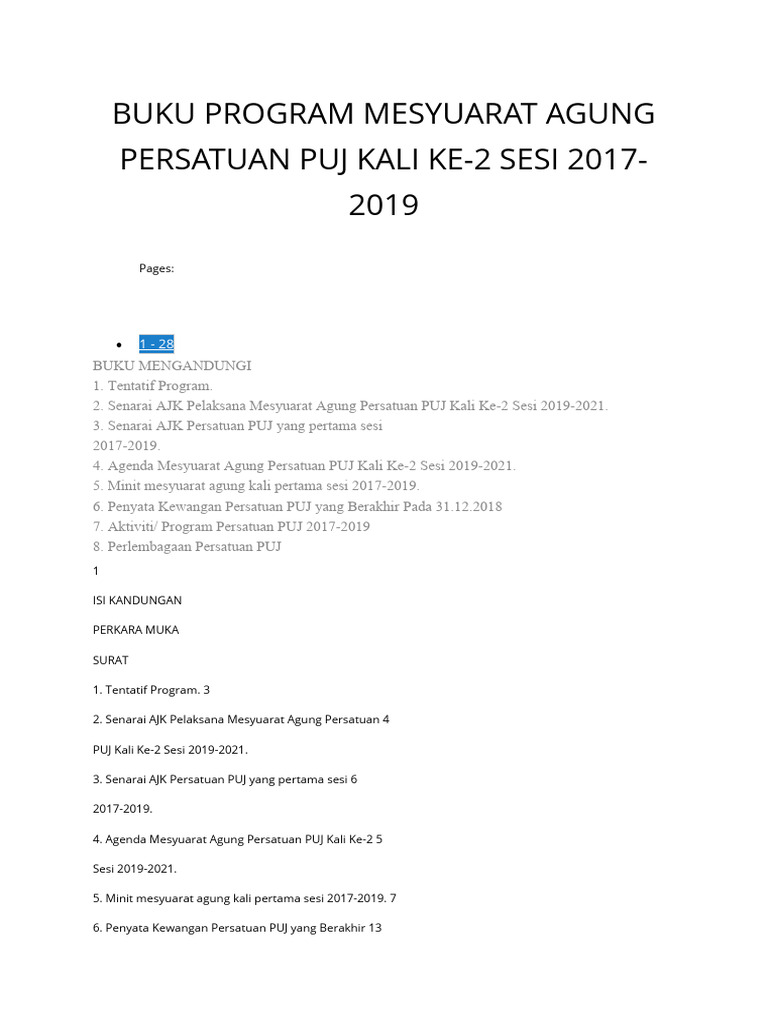Buku Program Mesyuarat Agung Persatuan Pdf