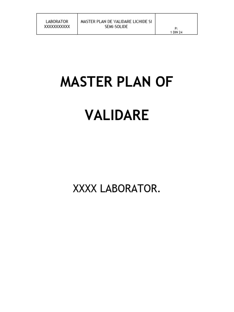 Master Plan de Validare. Exemplu PDF | PDF