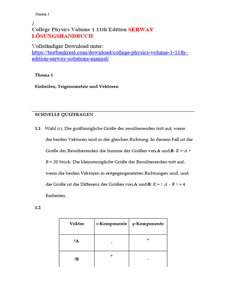 College Physics Volume 1 11th Edition Serway Solutions Manual 1 PDF | PDF