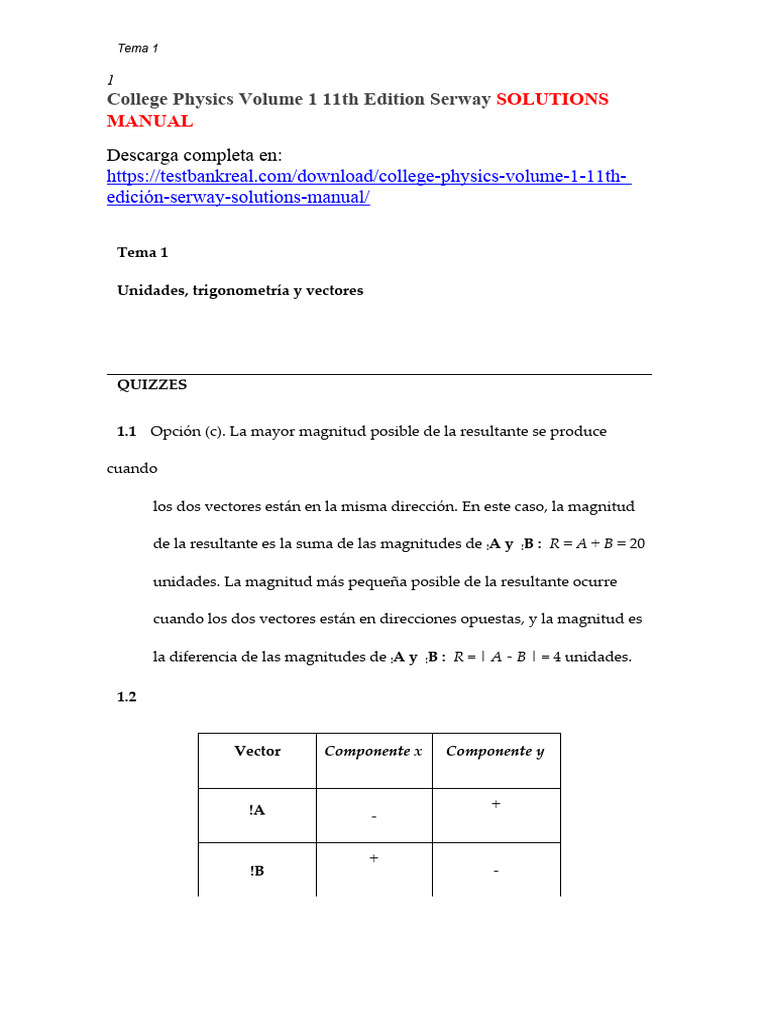 Física Universitaria Volumen 1 11 Edición Serway Solutions Manual 1 PDF ...